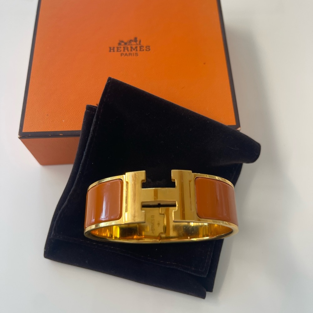 Hermès Gold and Orange Clic Clac H Bracelet